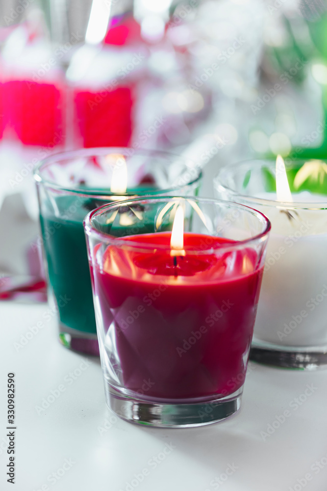 Christmas Candles. Decorative Red, Green and White Candles Christmas Candles. Decorative Red, Green and White Candles