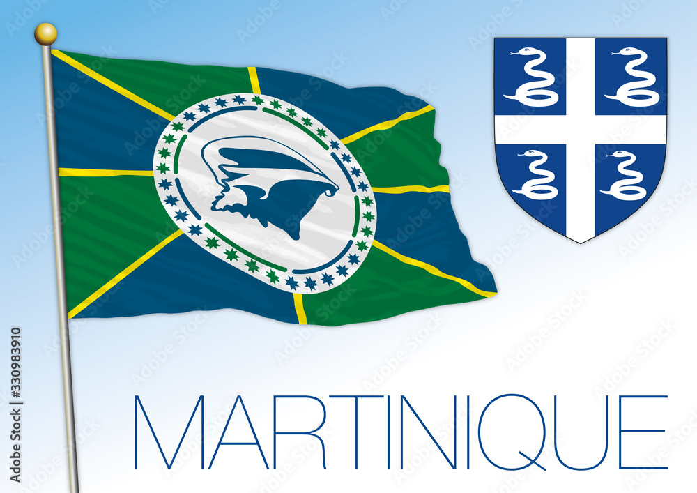 Martinique official national flag and coat of arms, French territory