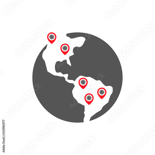 Coronavirus decease outbreak. Covid-19. Location of the infection. Epicenter of the infection. Vector illustration. EPS 10