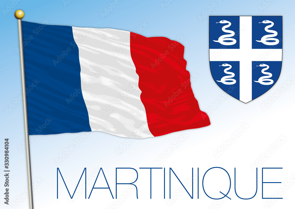 Vecteur Stock Martinique official national flag and coat of arms, French  territory, vector illustration