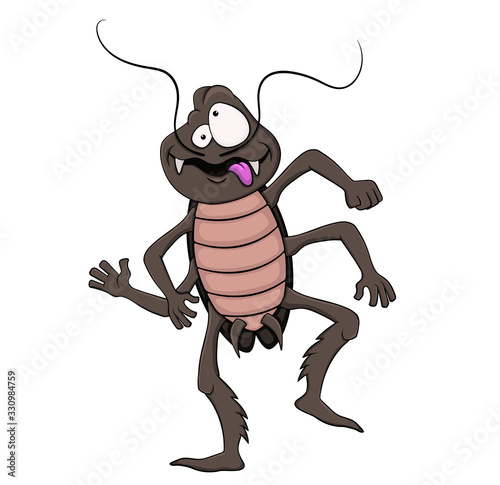 cartoon cockroach with wacky face dancing vector.isolated on white background