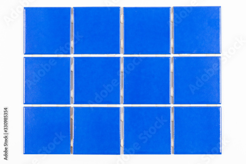 Sample of blue tile, isolated on white background. Ready to be used on a sales catalog or applied to an image