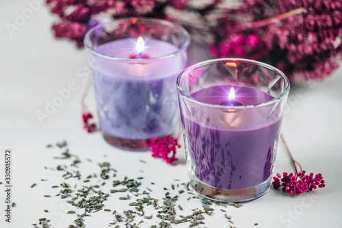 Aromatic Purple Scented Candles with Lavender Decoration