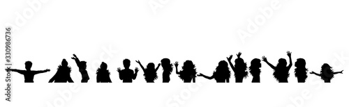 Vector silhouette of group of children on white background. Symbol of childhood.