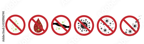 Collection of vector silhouette of do not virus and bacteria on white background. Symbol of healthy and sick. Danger of coronavirus.