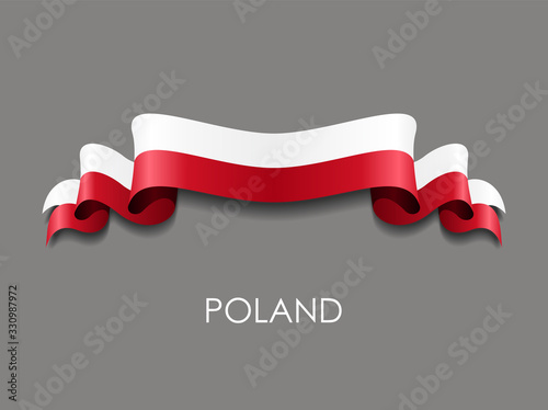 Polish flag wavy ribbon background. Vector illustration.