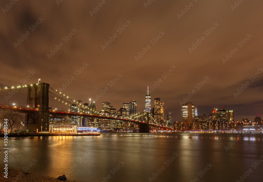 Brooklyn Bridge and Lower Manhattan at night