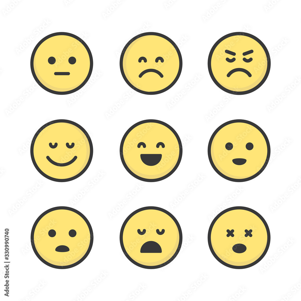 Fototapeta premium Set of simple flat emoji icons. Emoticons collection vector design. Cute emotion stickers.