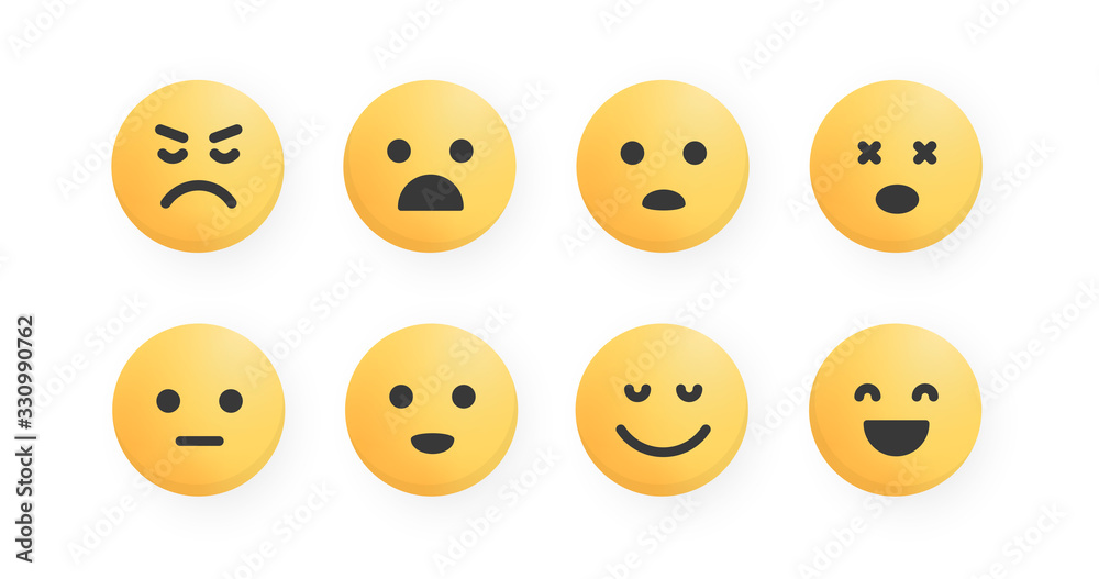 Set of flat catroon emoji face icons. Comment reaction. Cute emoticon vector collection. Set of flat catroon emoji face icons. Comment reaction. Cute emoticon vector collection.