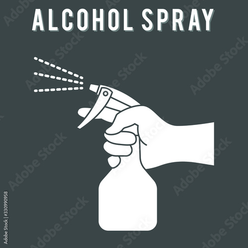 Spraying Anti-Bacterial Sanitizer Spray, Hand Sanitizer Dispenser, infection control concept. Sanitizer to prevent colds, virus, Coronavirus, flu. Spray bottle. Alcohol spray. Flat icon design.