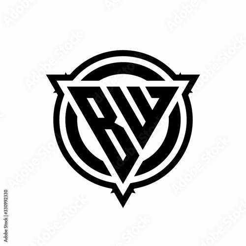BW logo with triangle shape and circle with outline rounded design template