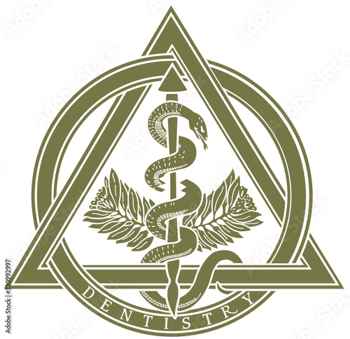 Dentistry logo with snake in gold and white