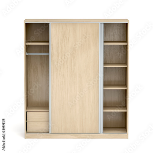Empty wood wardrobe with sliding doors