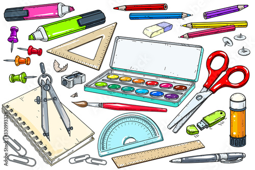 Vector illustration, a set of icons for various office supplies.