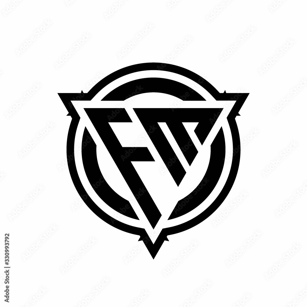FM logo with triangle shape and circle with outline rounded design template FM logo with triangle shape and circle with outline rounded design template