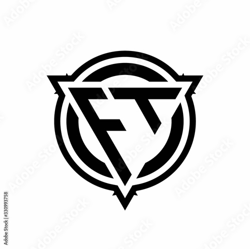 FT logo with triangle shape and circle with outline rounded design template