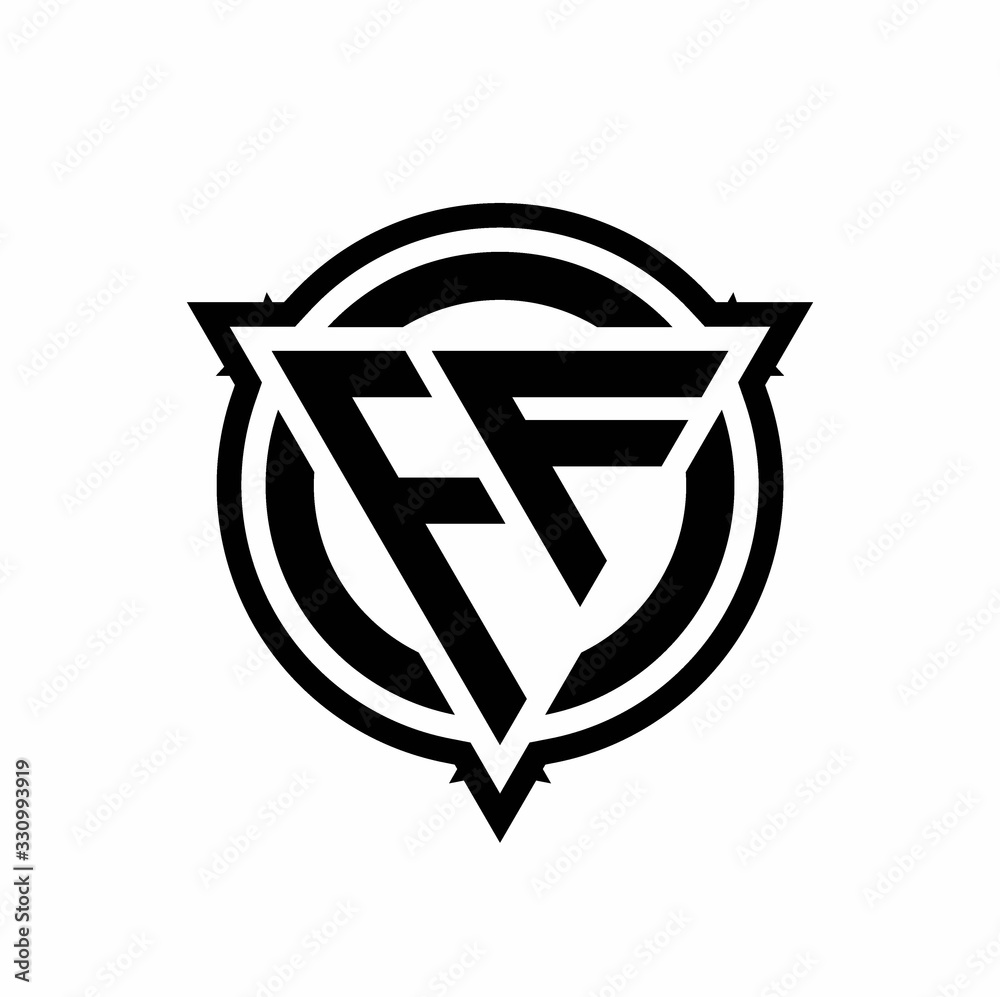 FF logo with triangle shape and circle with outline rounded design template FF logo with triangle shape and circle with outline rounded design template