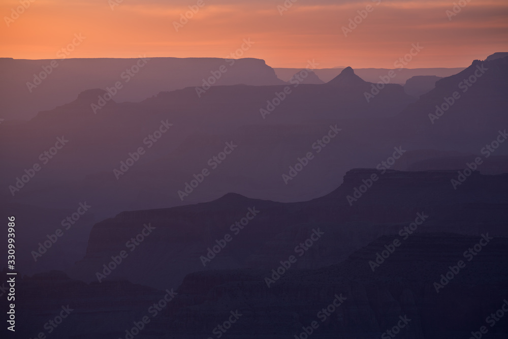 Landscape at sunset of the Grand Canyon from Lipan Overlook, South Rim, Grand Canyon National Park, Arizona, USA