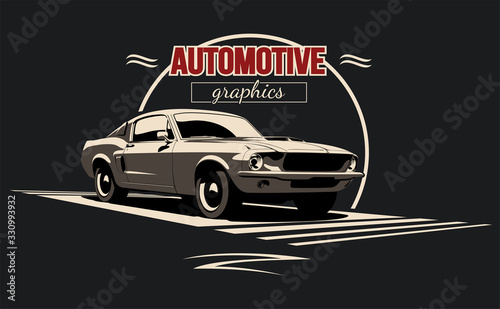 Plakat Classic muscle car in vector. Vintage style, solid colors.