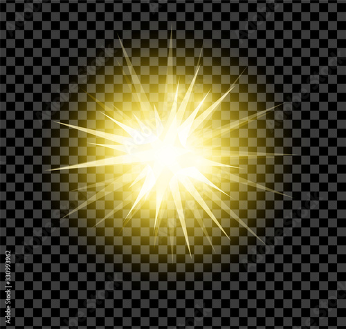 Bright glowing and shining star flares effect isolated on transparent  background. Vector illustration