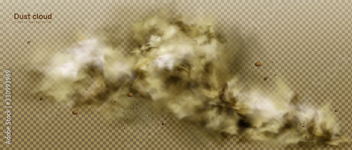 Dust cloud, dirty brown smoke, heavy thick smog with motes sand and soil particles isolated on transparent background. Tunderstorm, air pollution element, Realistic 3d vector illustration, clip art