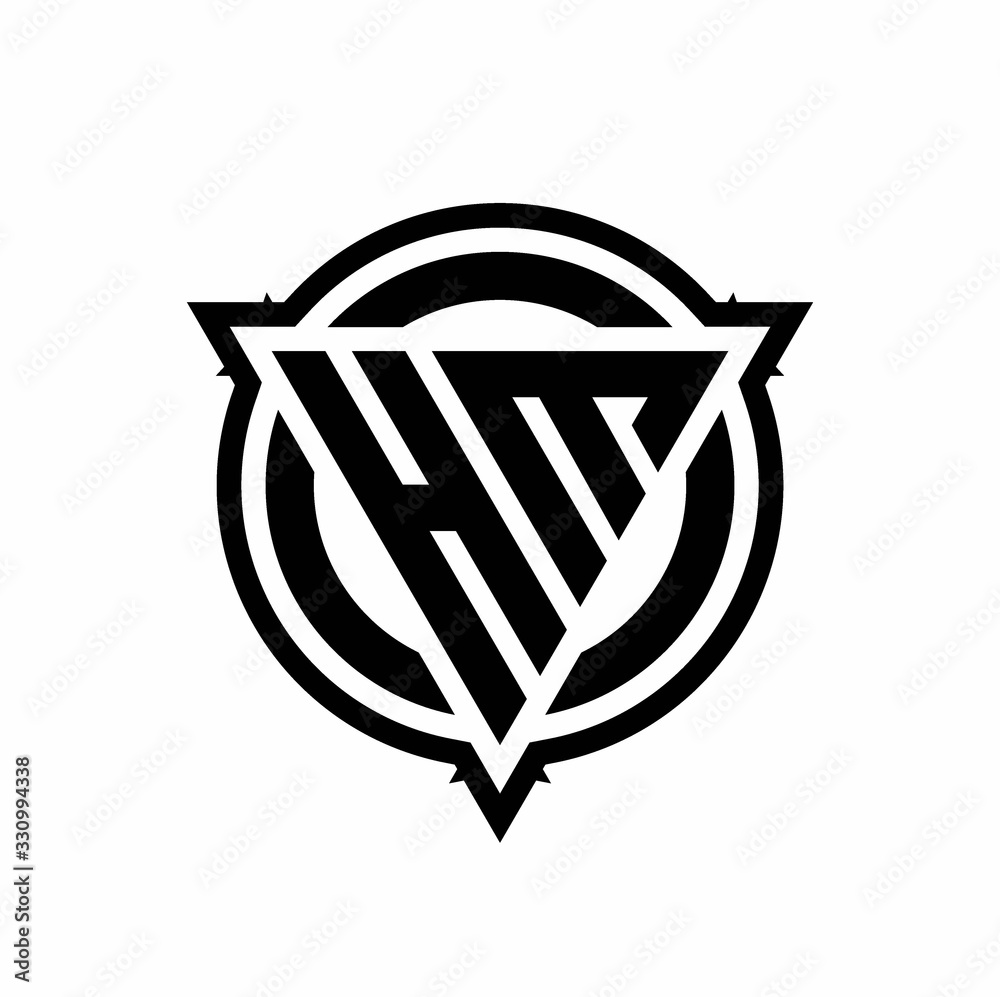 HM logo with triangle shape and circle with outline rounded design template HM logo with triangle shape and circle with outline rounded design template