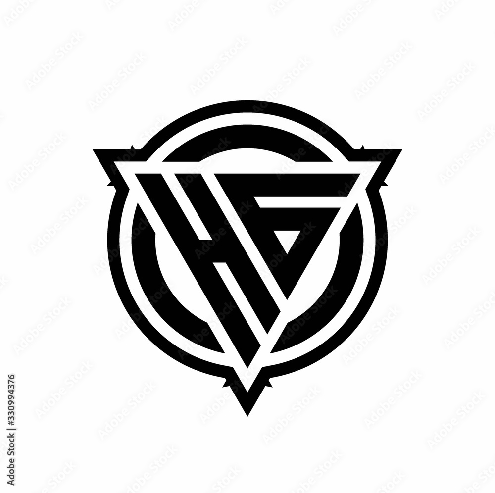 HG logo with triangle shape and circle with outline rounded design template HG logo with triangle shape and circle with outline rounded design template