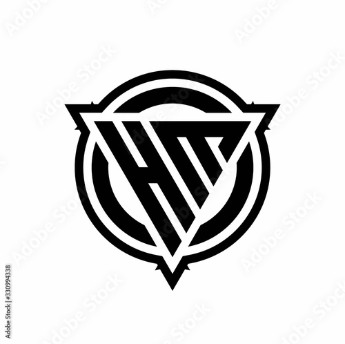 HM logo with triangle shape and circle with outline rounded design template