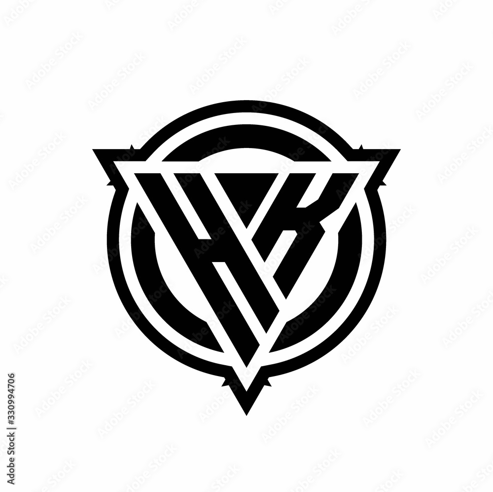 HK logo with triangle shape and circle with outline rounded design ...