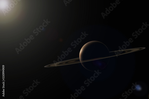Fantastic Saturn on a black space background with rendering