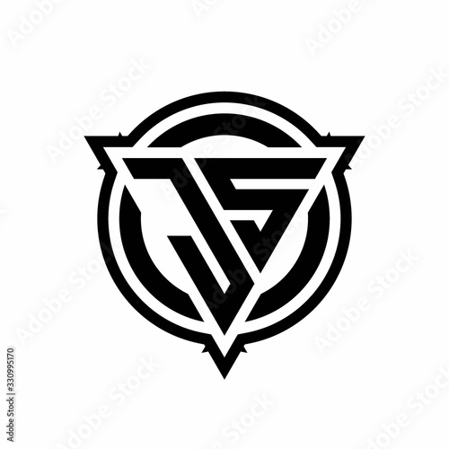 JS logo with triangle shape and circle with outline rounded design template