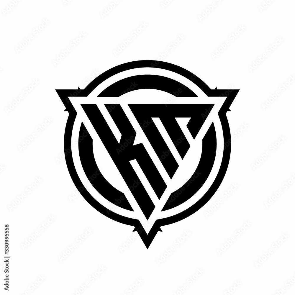 KM logo with triangle shape and circle with outline rounded design ...