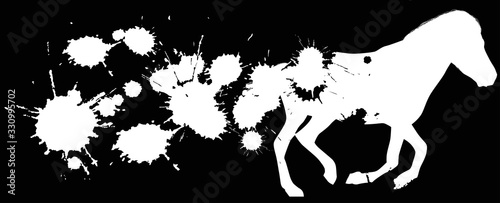 running horse from blots isolated on black