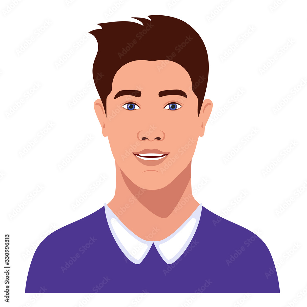 Young handsome guy portrait. University, college student avatar. Vector Illustration.