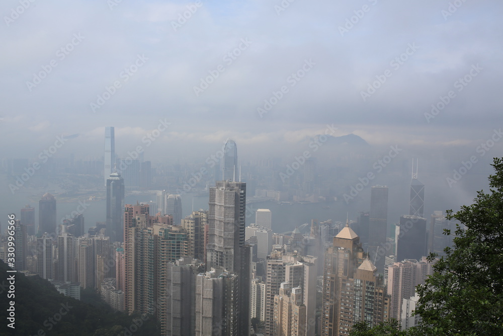 Fototapeta premium skyscrapers exterior cover by fog