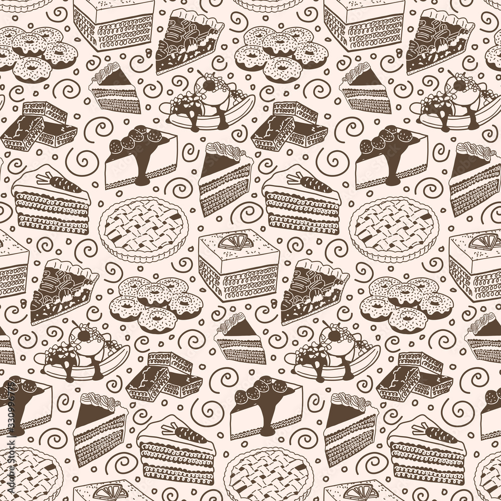 Monochrome seamless pattern with American desserts Monochrome seamless pattern with American desserts