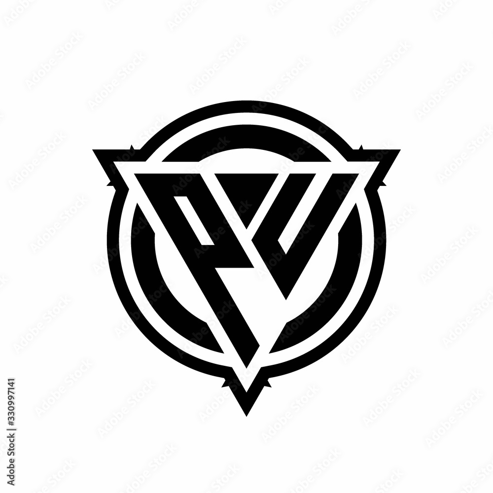 PU logo with triangle shape and circle with outline rounded design template PU logo with triangle shape and circle with outline rounded design template