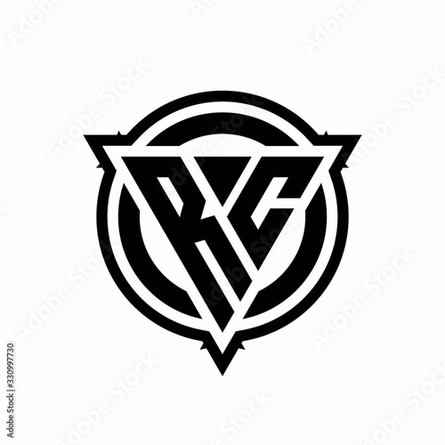 RC logo with triangle shape and circle with outline rounded design template