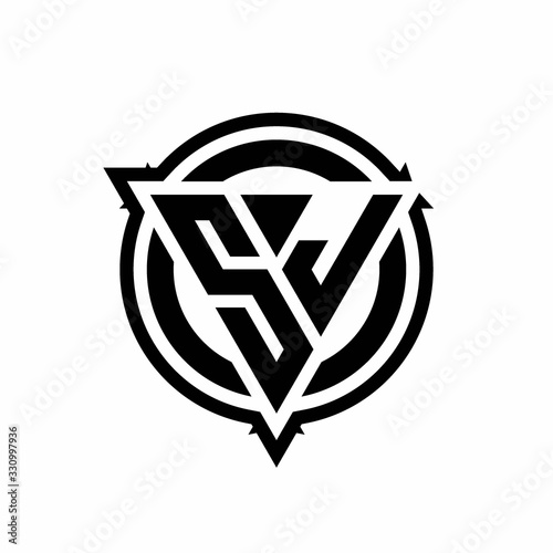 SJ logo with triangle shape and circle with outline rounded design template