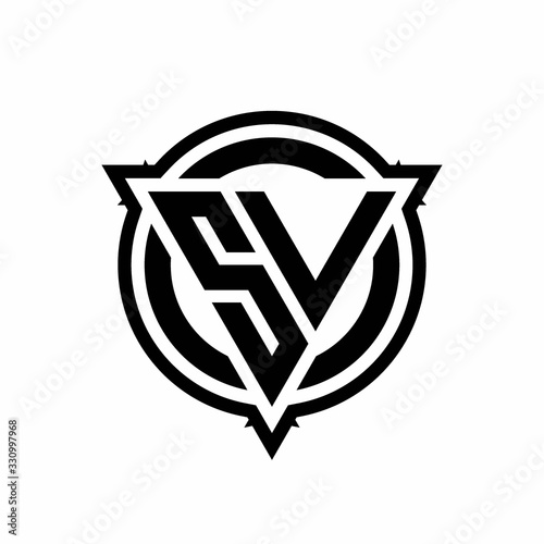 SV logo with triangle shape and circle with outline rounded design template
