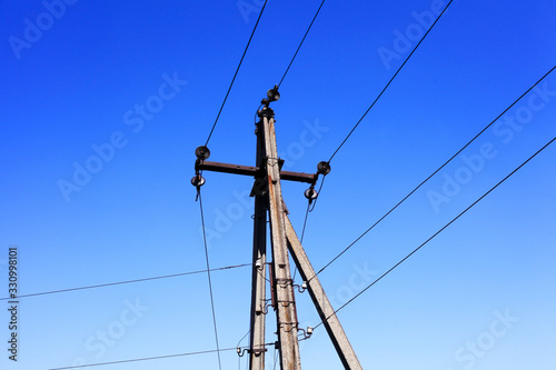 power line pole with wires close up