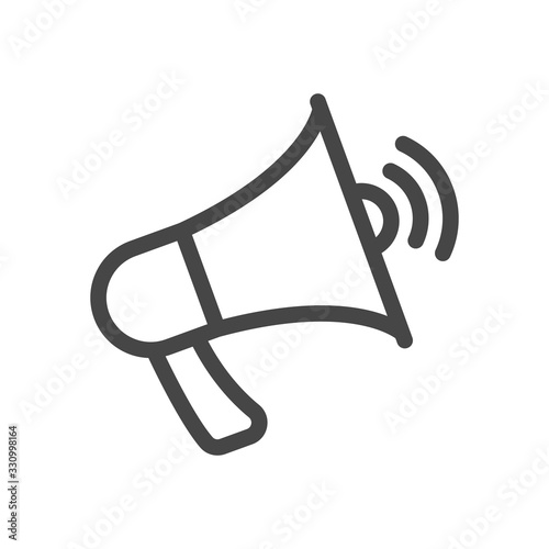 Megaphone, loudspeaker icon in outline style isolated on white background. Vector illustration.