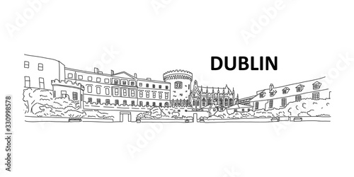 Photography Famous attraction dublin, ancient castle, sketch.