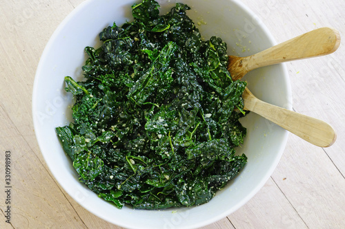 Fresh green kale salad in a bowl