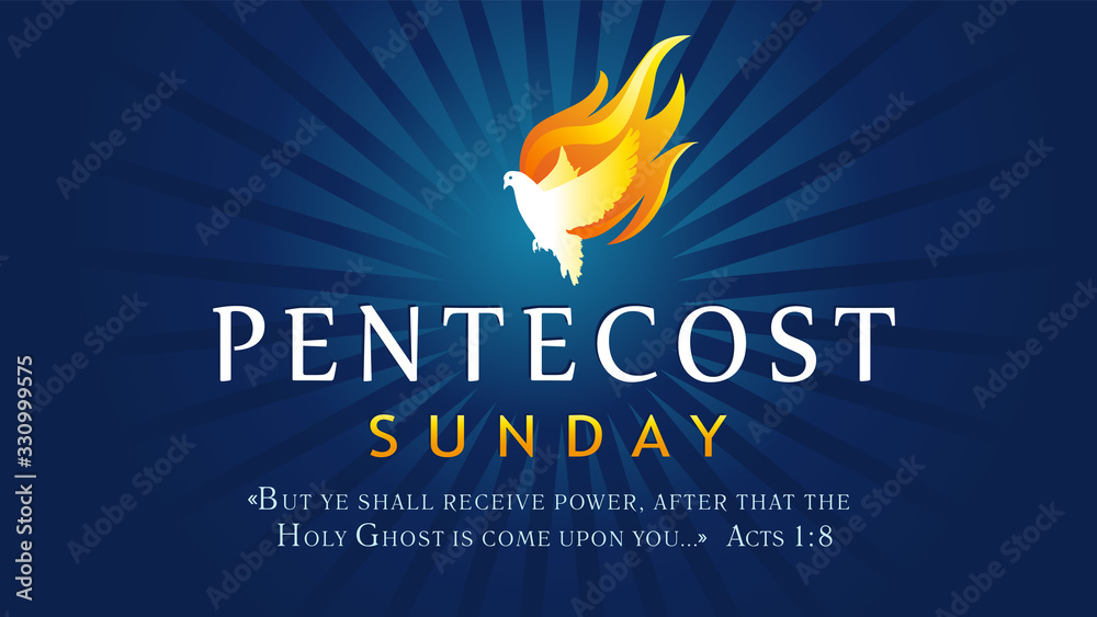 Vetor de Pentecost Sunday banner with Holy Spirit in flame. Template