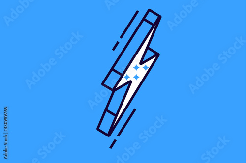 Isometric flash sign isolated on blue background, electric lighting icon, element for business infographics, graphic symbol of energy shock, thunder storm and warning, 3d vector line art illustration