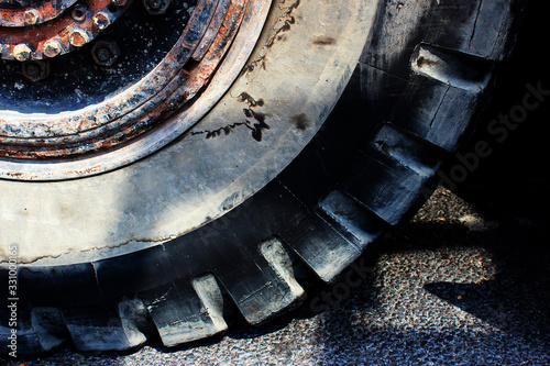 close up of big black tire