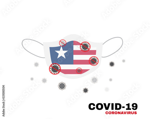 Medical face mask with symbol of the Liberia to protect Liberian people from coronavirus or Covid-19, virus outbreak protection concept, sign symbol background, vector illustration.