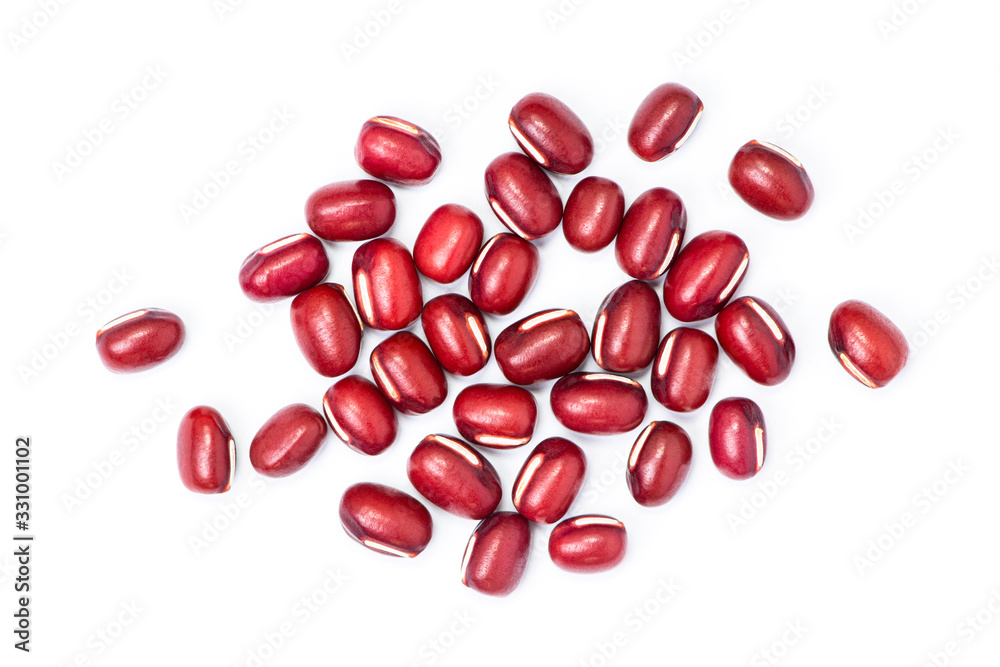 Red Azuki beans ( Adzuki or japanese red bean ) isolated on white background. Top view. Flat lay. Red Azuki beans ( Adzuki or japanese red bean ) isolated on white background. Top view. Flat lay.