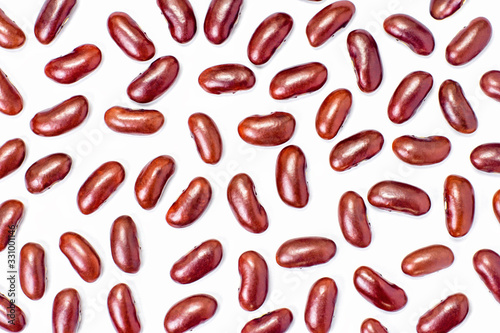 Red kidney beans isolated on white background. Top view. Flat lay.